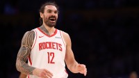 Houston Rockets center Steven Adams (12) reacts to a play during the third quarter against the Los Angeles Lakers at Crypto.com Arena.