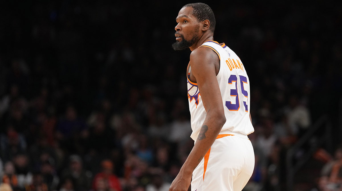 Phoenix Suns forward Kevin Durant (35) looks on against the Chicago Bulls during the second half at PHX Arena.
