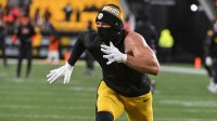 Pittsburgh Steelers linebacker T.J. Watt (90) warms up for a game against the Cincinnati Bengals at Acrisure Stadium.
