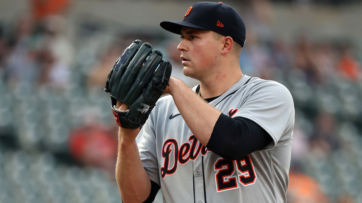 Detroit Tigers pitcher Tarik Skubal (29) looks on during the first inning against the Baltimore Orioles at Oriole Park at Camden Yards.