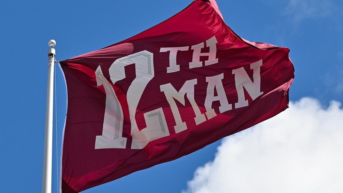 A detail view of the 12th Man flag during the game between the Texas A&M Aggies and the Missouri Tigers at Kyle Field.