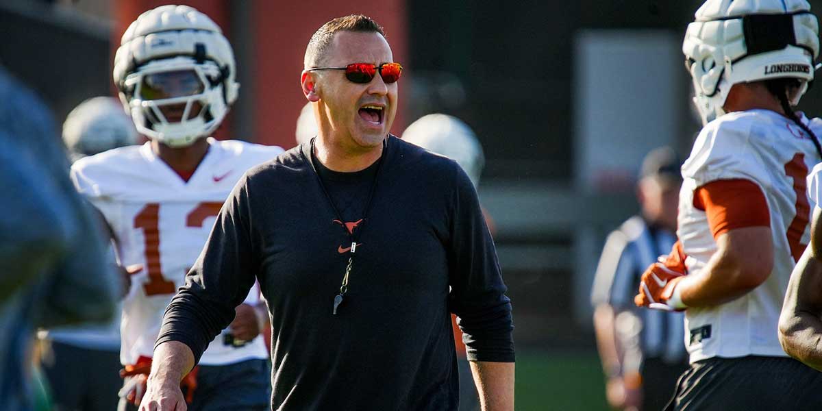 Texas Longhorns Head Coach Steve Sarkisian during their first practice of the spring season on Tuesday, March 25, 2025.