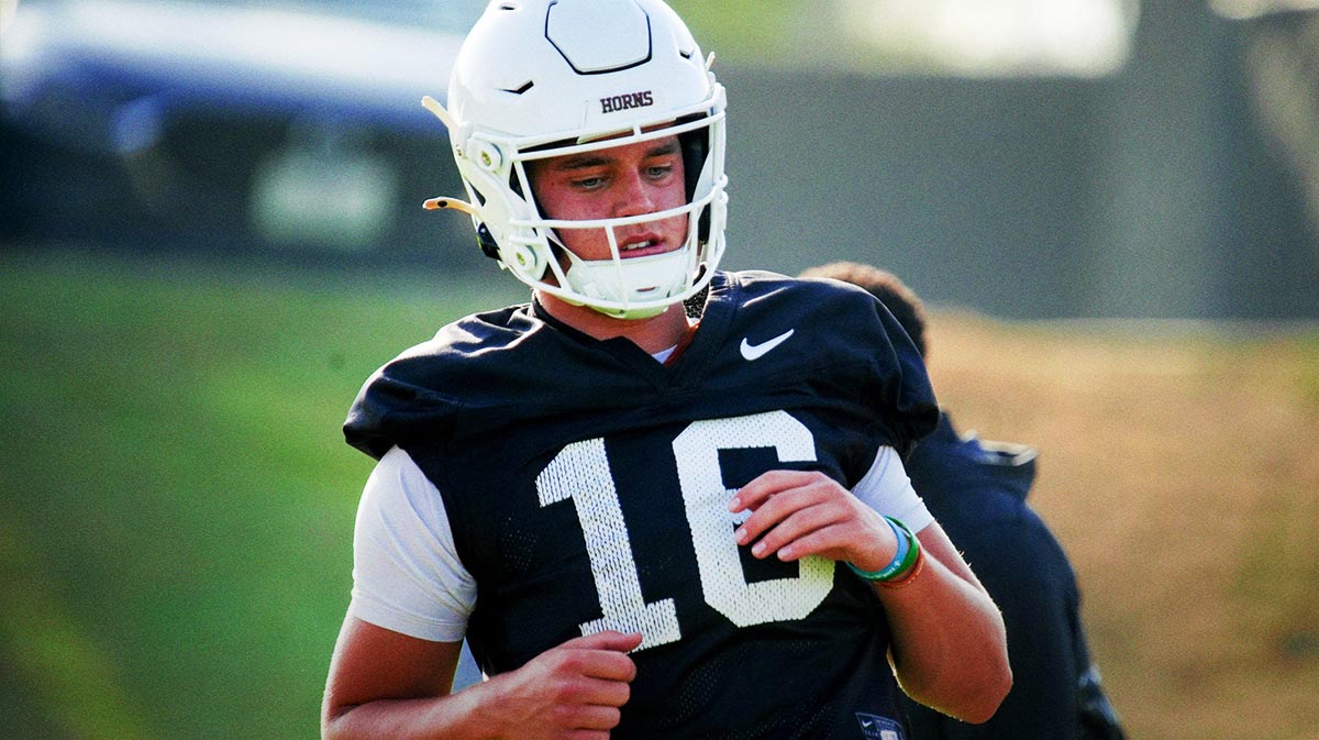 Texas Longhorns quarterback, Arch Manning during his first practice of the spring season