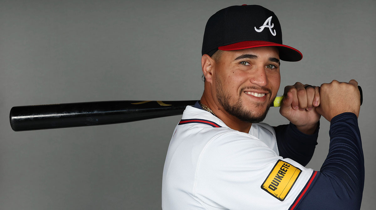 Atlanta Braves outfielder Carlos D. Rodriguez (71) takes photos during media day CoolToday Park.