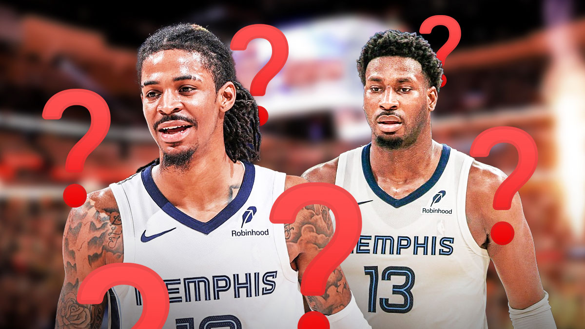 Grizzlies' Ja Morant and Jaren Jackson Jr. looking serious, with question marks all over