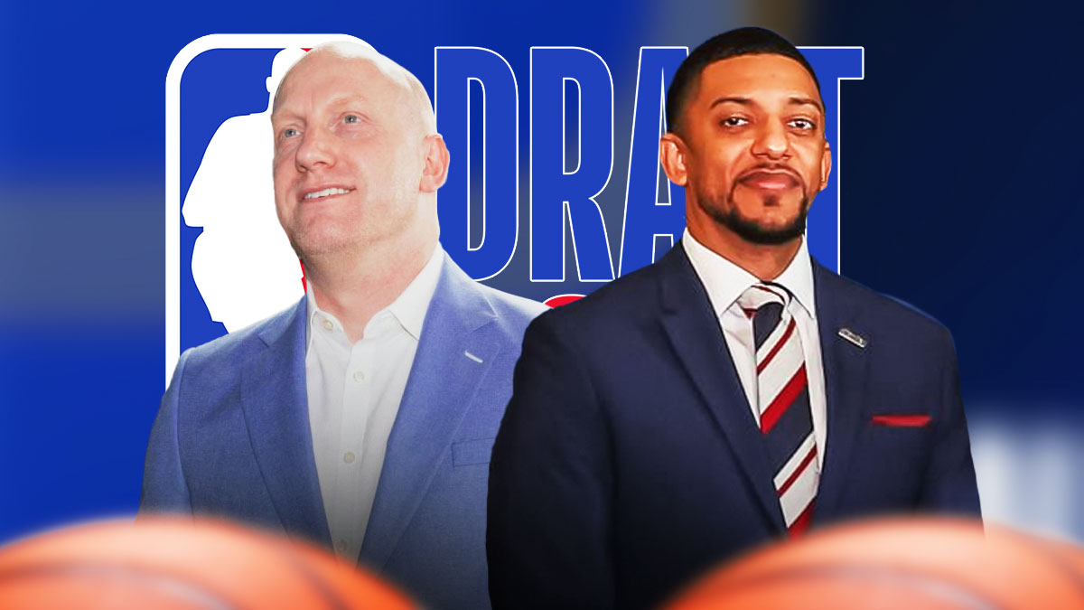 Will Dawkins and Michael Winger smile next to 2025 NBA Draft logo
