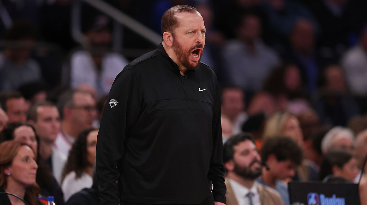 New York Knicks head coach Tom Thibodeau looks on in the third quarter against the Indiana Pacers during game one of the eastern conference finals for the 2025 NBA Playoffs at Madison Square Garden.