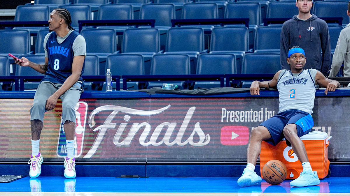 Thunder forward Jalen Williams (8) and Thunder guard Shai Gilgeous-Alexander