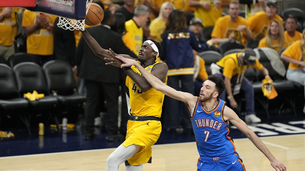 Thunder forward Chet Holmgren (7) during the third quarter of game four of the 2025 NBA Finals at Gainbridge Fieldhouse