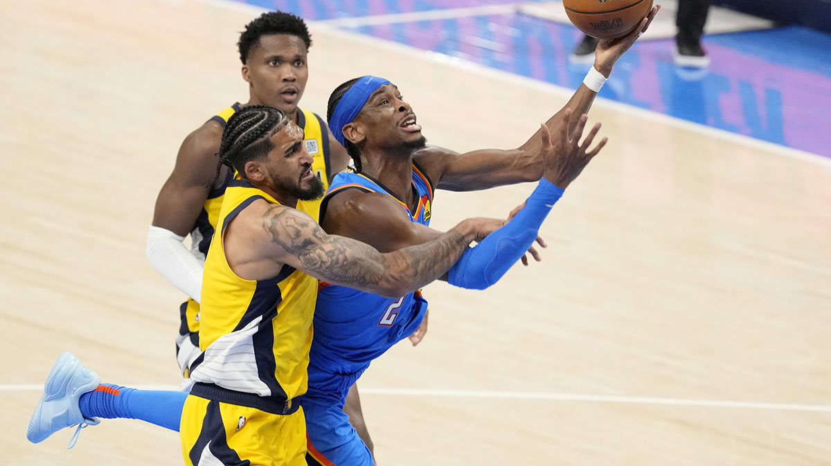 Thunder guard Shai Gilgeous-Alexander is fouled in Game 2