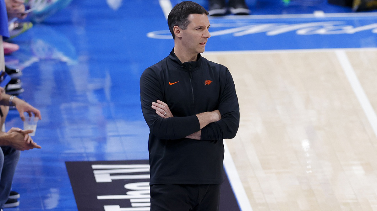 Thunder head coach Mark Daigneault looks on during the fourth quarter against the Indiana Pacers in game five of the 2025 NBA Finals at Paycom Center