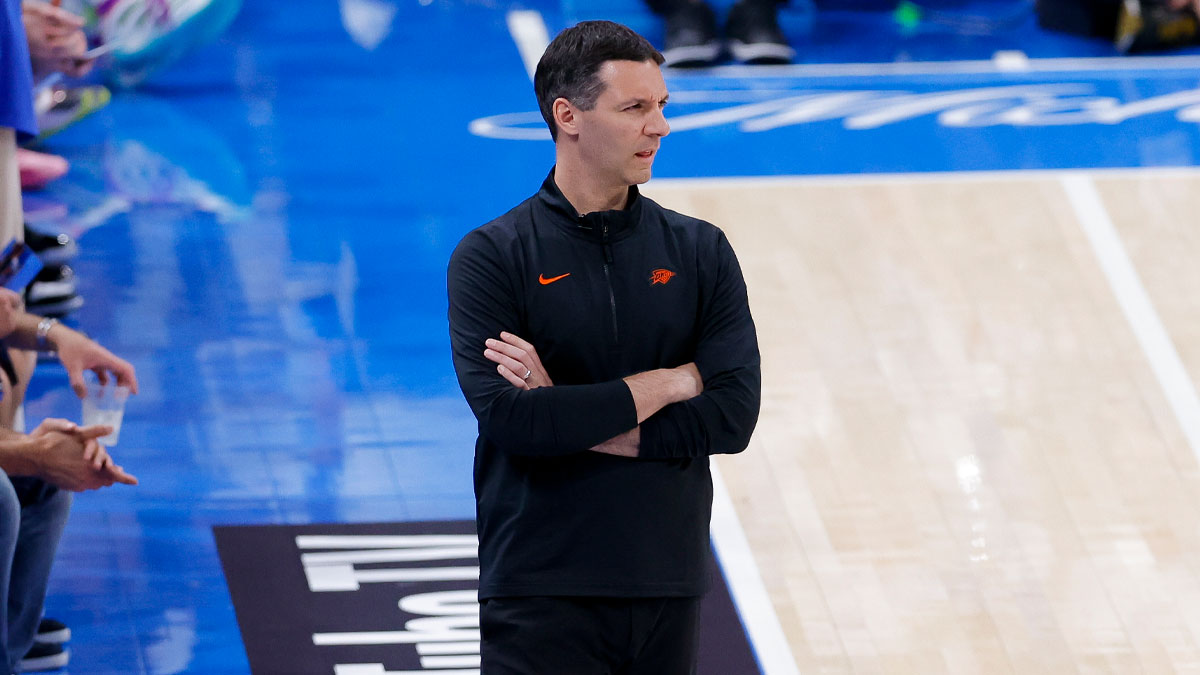 Thunder head coach Mark Daigneault looks on during the fourth quarter against the Indiana Pacers in game five of the 2025 NBA Finals at Paycom Center