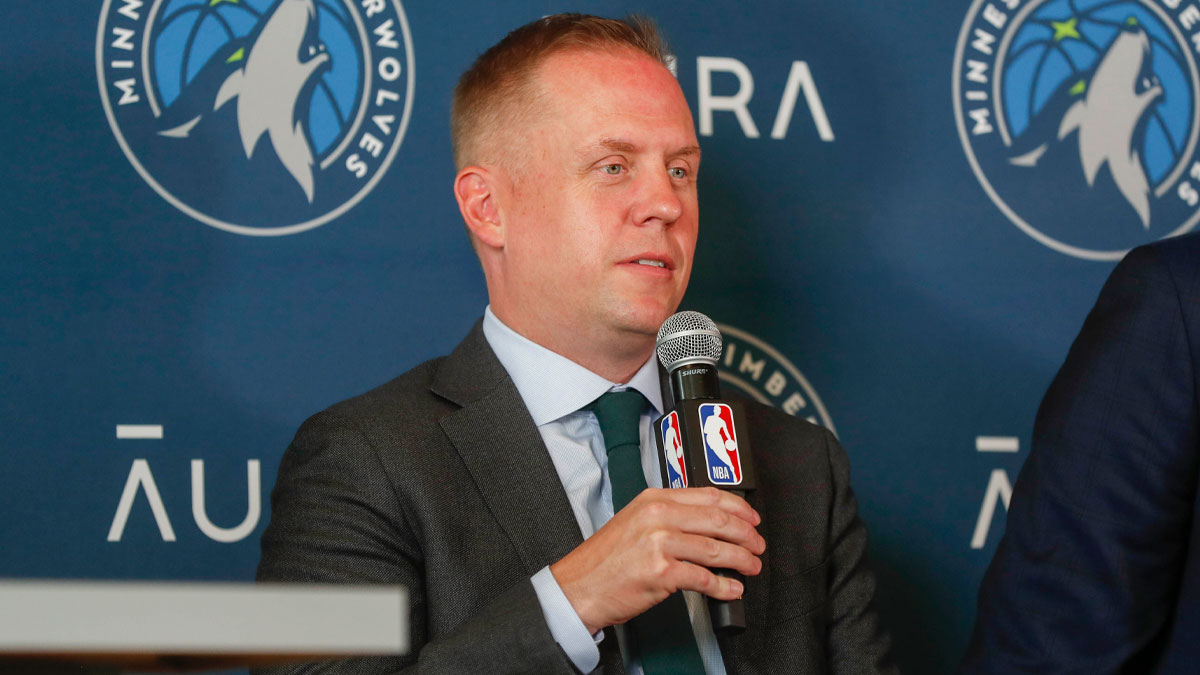 Minnesota Timberwolves president of basketball operations Tim Connelly answers questions at a press conference to introduce the 2022 draft picks at Target Center.