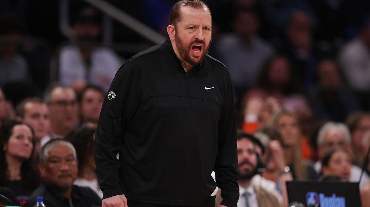 New York Knicks head coach Tom Thibodeau looks on in the third quarter against the Indiana Pacers during game one of the eastern conference finals for the 2025 NBA Playoffs at Madison Square Garden. Brad Penner-Imagn Images