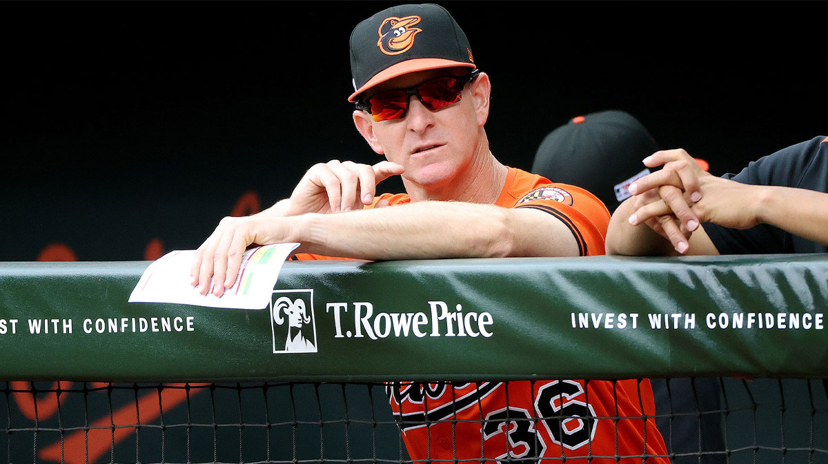 Jun 14, 2025; Baltimore, Maryland, USA; Baltimore Orioles interim manager Tony Mansolino (36) looks on before a game against the Los Angeles Angels at Oriole Park at Camden Yards. Mandatory Credit: Daniel Kucin Jr.-Imagn Images