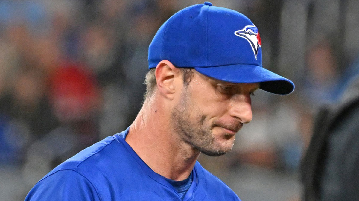 Toronto Blue Jays pitcher Max Scherzer (31) walks to the dugout after giving up two home run against the Baltimore Orioles in the first inning at Rogers Centre.