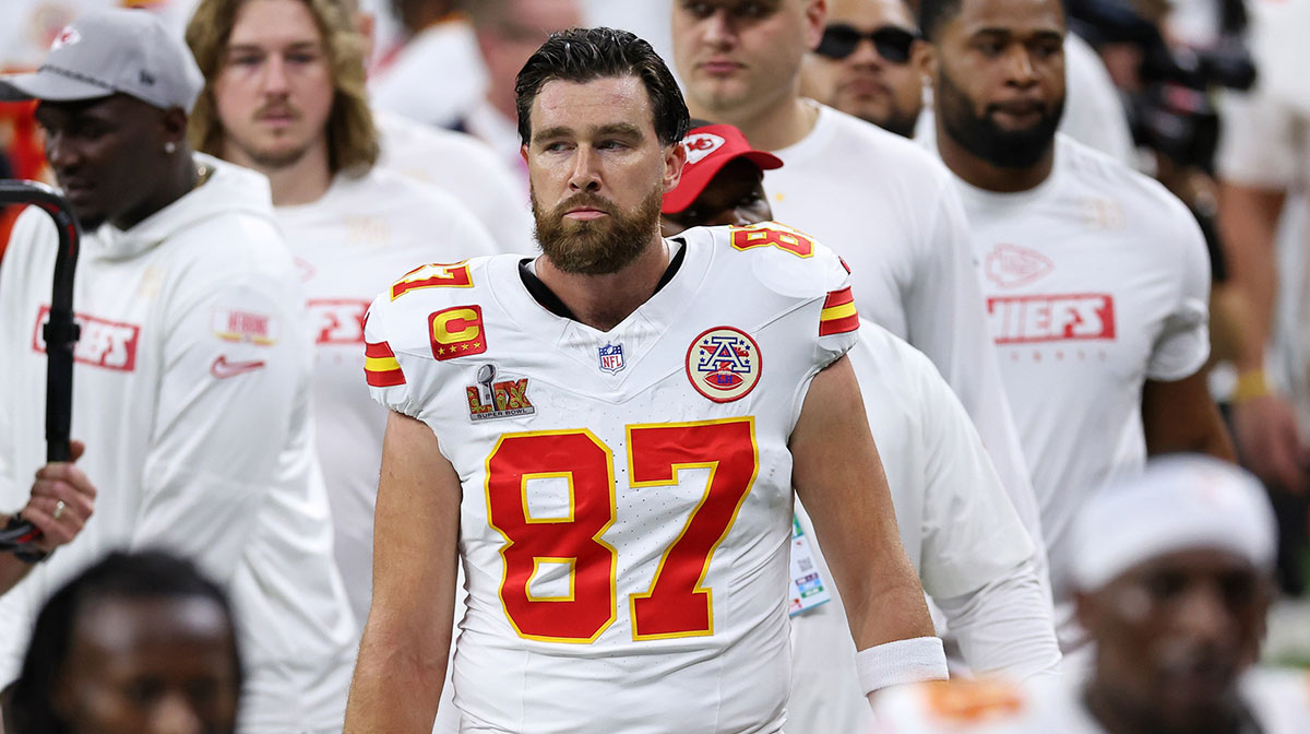 Kansas City Chiefs tight end Travis Kelce, whose retirement is unclear, per Greg Olsen, at Super Bowl 59.