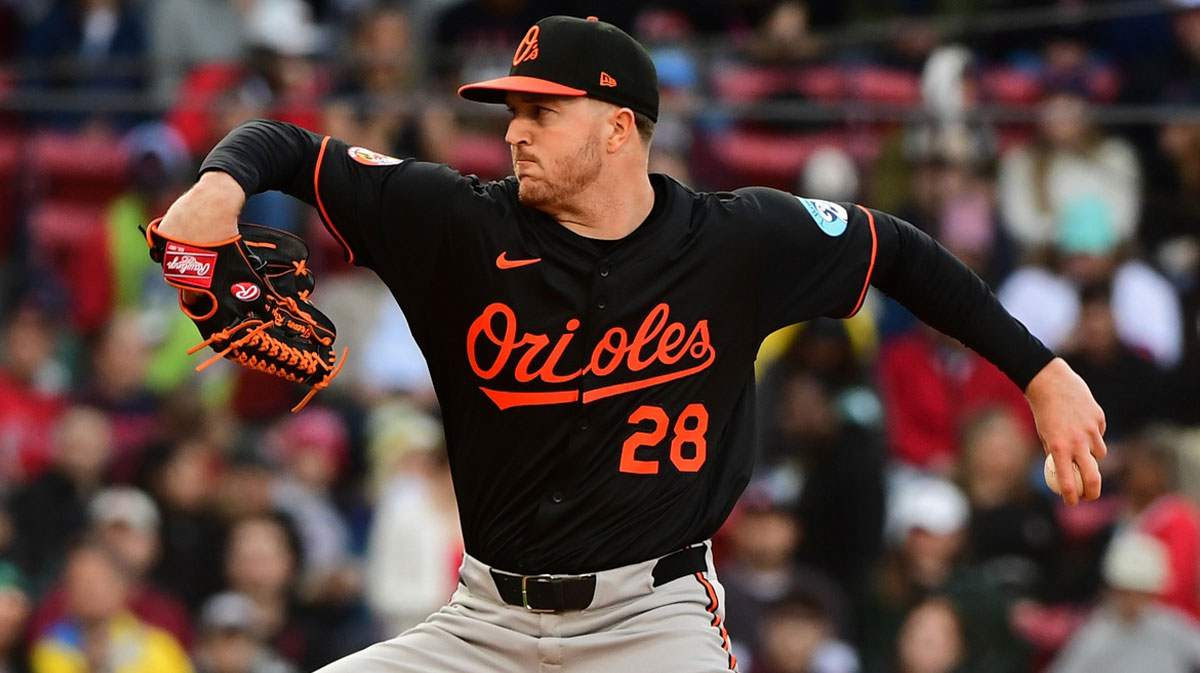 Baltimore Orioles starting pitcher Trevor Rogers (28) pitches during the first inning against the Boston Red Sox