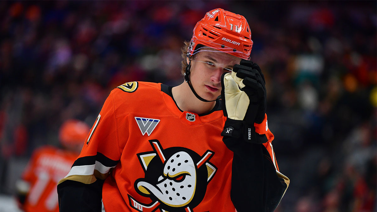 Anaheim Ducks center Trevor Zegras (11) during the second period at Honda Center.