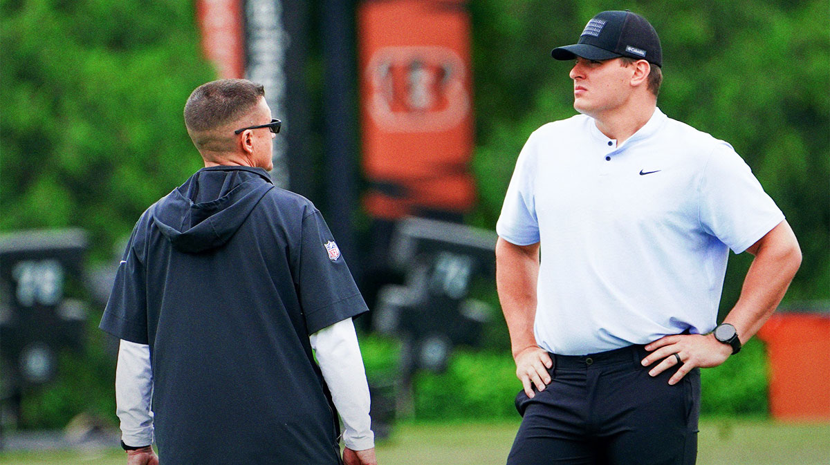 Cincinnati Bengals Trey Hendrickson makes an appearance at practice, Tuesday, May 13, 2025, at Kettering Health Practice Fields in Downtown Cincinnati.