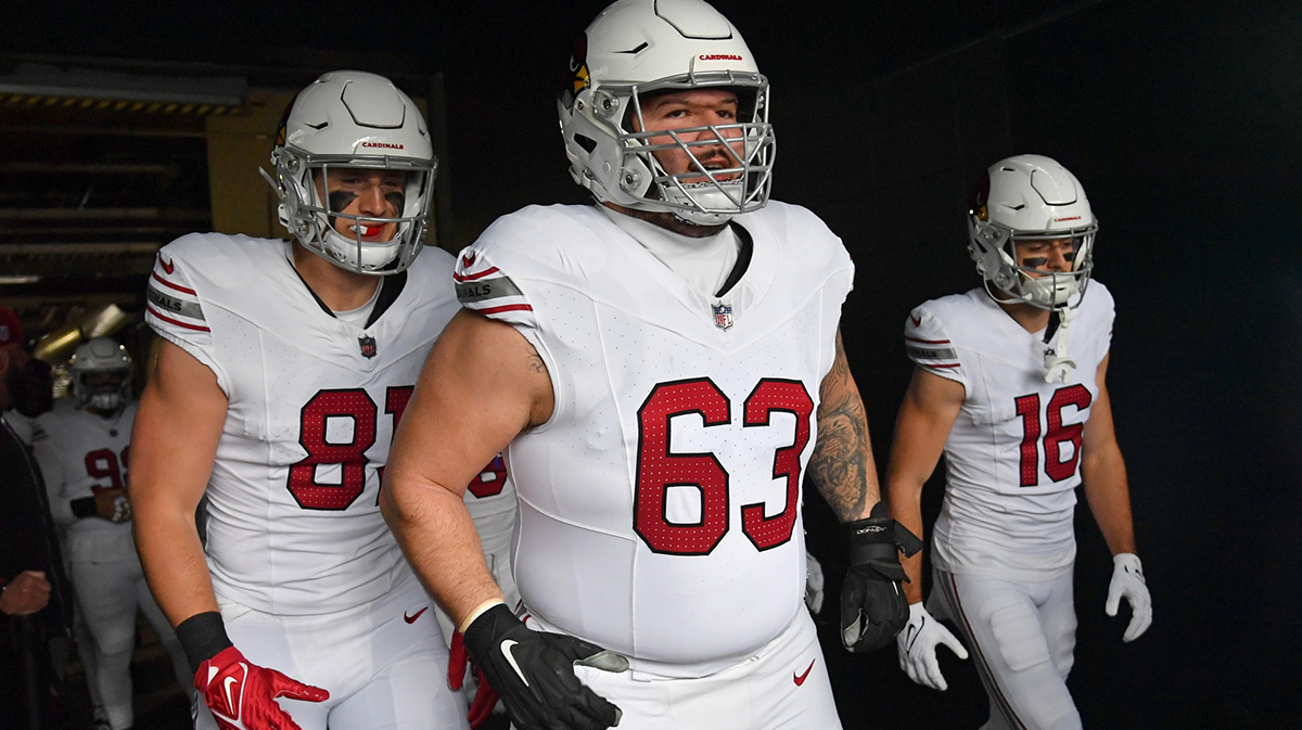 Arizona Cardinals tight end Travis Vokolek (81), center Trystan Colon (63) and wide receiver Dan Chisena (16) in the tunnel before game against the Philadelphia Eagles at Lincoln Financial Field.
