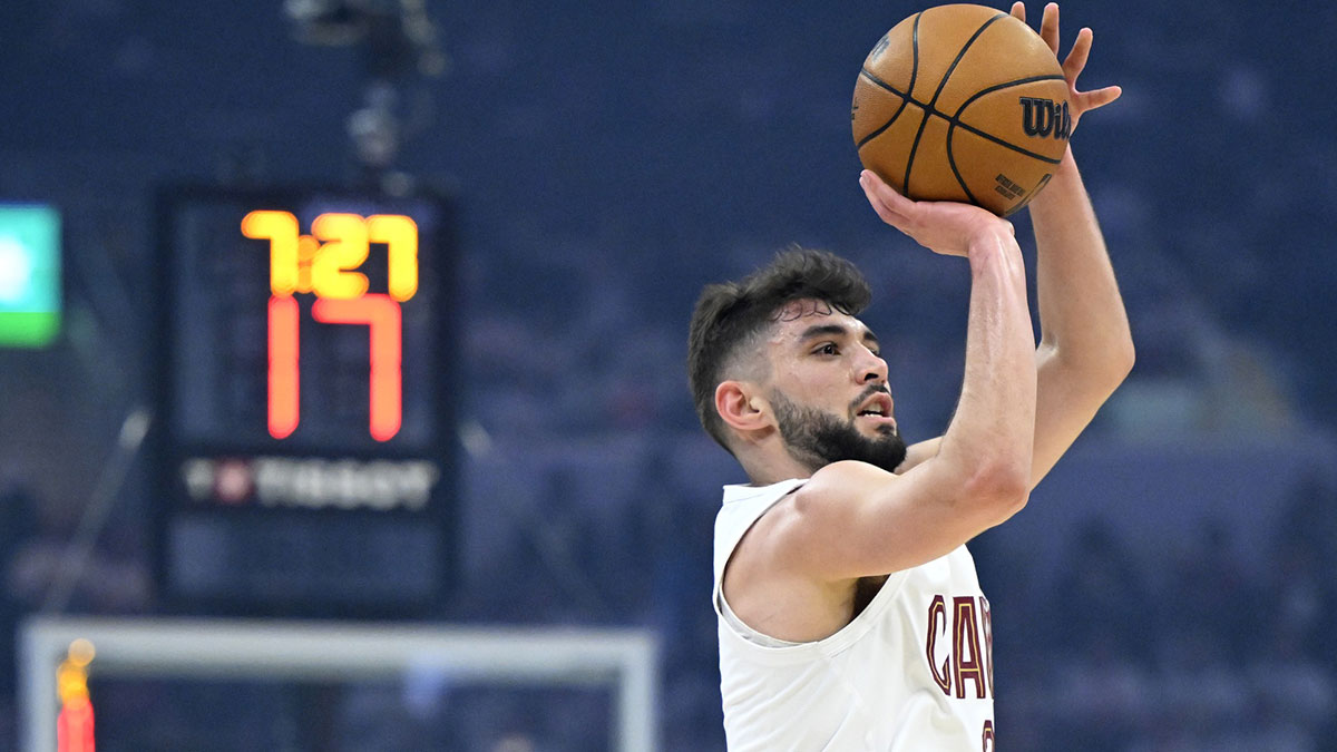 Cleveland Cavaliers guard Ty Jerome (2) shootsin the first quarter against the Indiana Pacers during game two of the second round of the 2025 NBA Playoffs at Rocket Arena