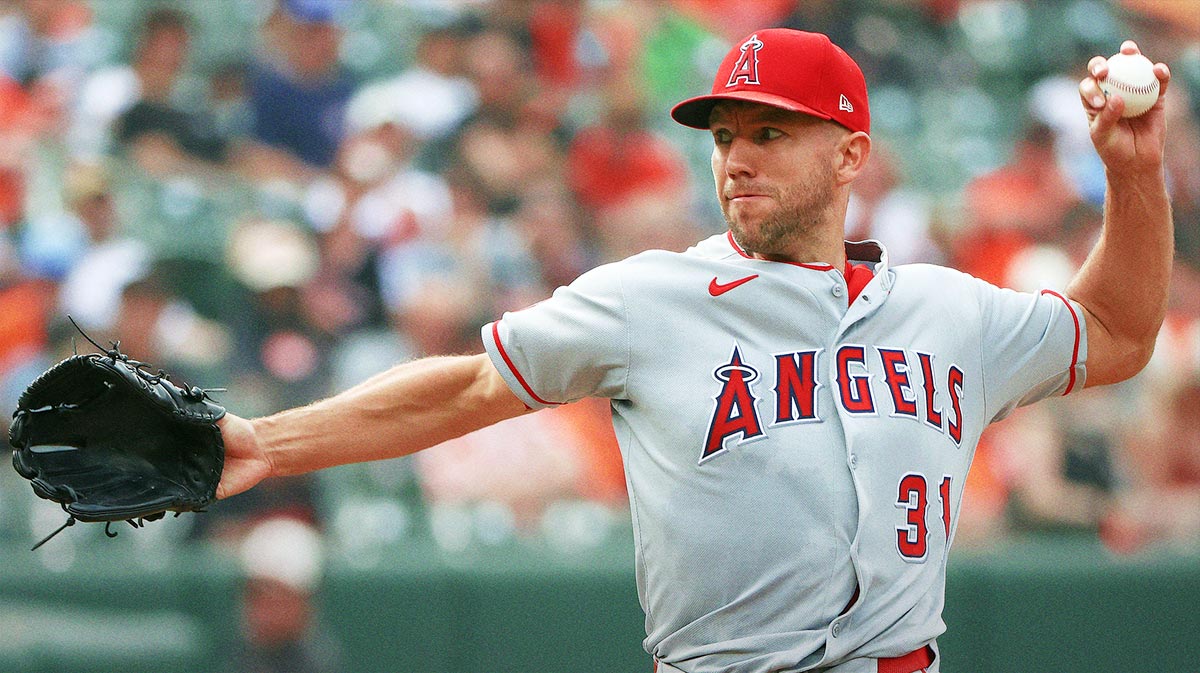 Los Angeles Angels pitcher Tyler Anderson (31) throws during the sixth inning against the Baltimore Orioles at Oriole Park at Camden Yards.