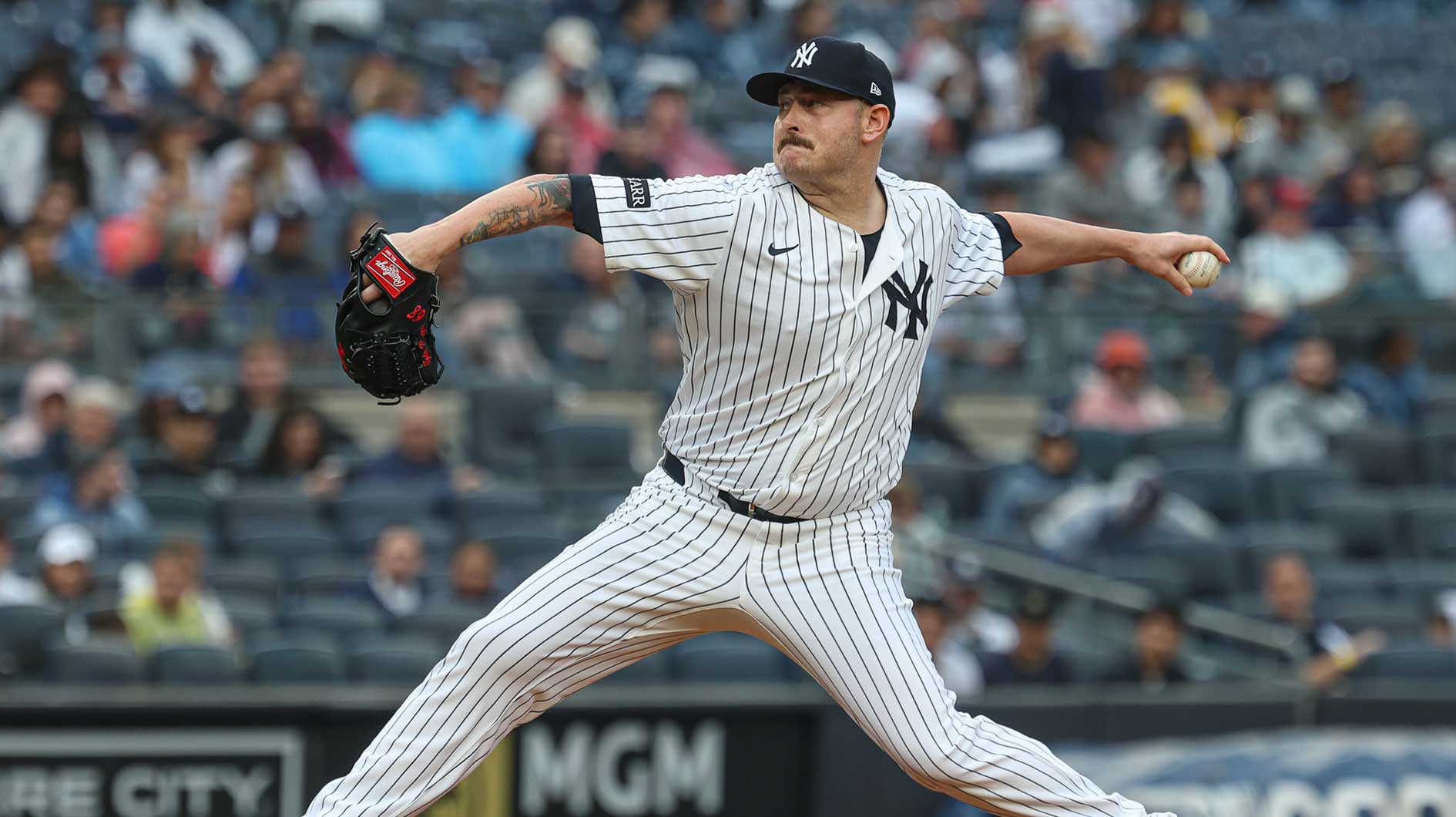 New York Yankees relief pitcher Tyler Matzek (68) delivers a pitch during the fifth inning against the Tampa Bay Rays at Yankee Stadium.
