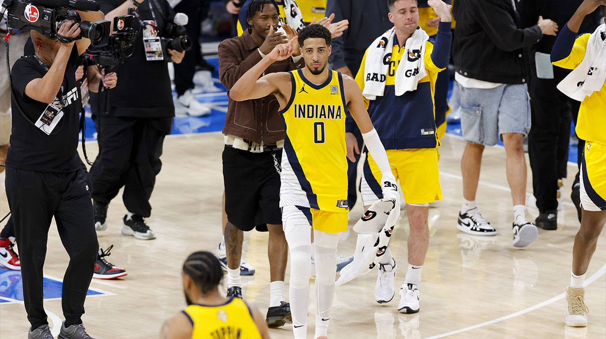 Tyrese Haliburton, whose girlfriend Jade Jones was hyped up after Game 1 between Pacers and Thunder of the NBA Finals.