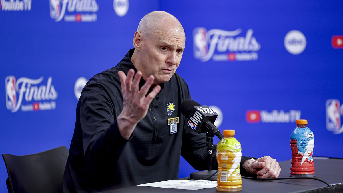 Pacers head coach Rick Carlisle speaks to the media after the Pacers defeat the Oklahoma City Thunder during game one of the 2025 NBA Finals at Paycom Center