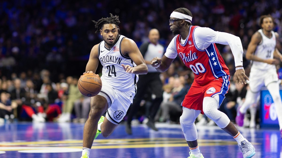 Brooklyn Nets guard Cam Thomas (24) drives against Philadelphia 76ers guard Reggie Jackson (00) during the second quarter at Wells Fargo Center.