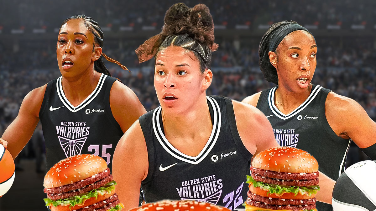 : Veronica Burton, Kayla Thornton, and Monique Billings with a double-double big mac in the background behind them.