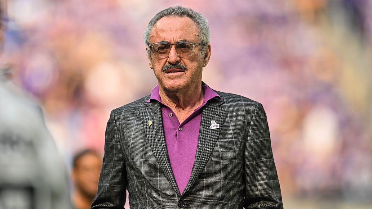Oct 20, 2024; Minneapolis, Minnesota, USA; Minnesota Vikings chairman and co-owner Zygi Wilf looks on before the game against the Detroit Lions at U.S. Bank Stadium. Mandatory Credit: Jeffrey Becker-Imagn Images
