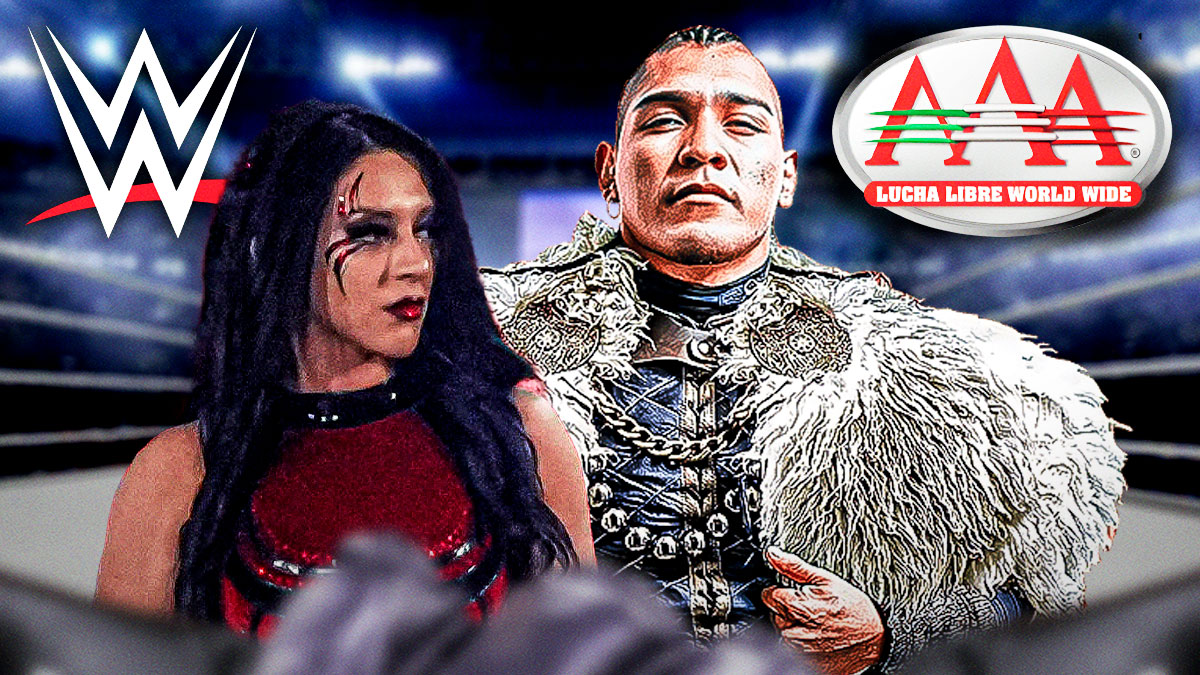 WWE and AAA logos, the two companies who took part in Worlds Collide with Stephanie Vaquer and El Hijo del Vikingo.