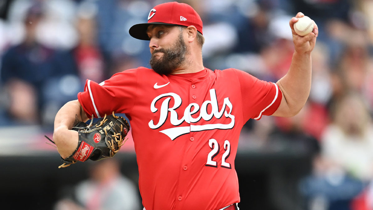 Cincinnati Reds starting pitcher Wade Miley (22) throws a pitch during the first inning against the Cleveland Guardians at Progressive Field.