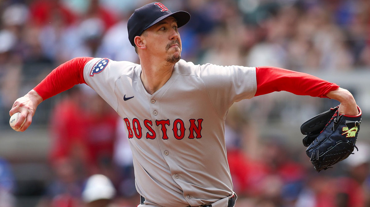 Boston Red Sox starting pitcher Walker Buehler (0) throws against the Atlanta Braves in the second inning at Truist Park.