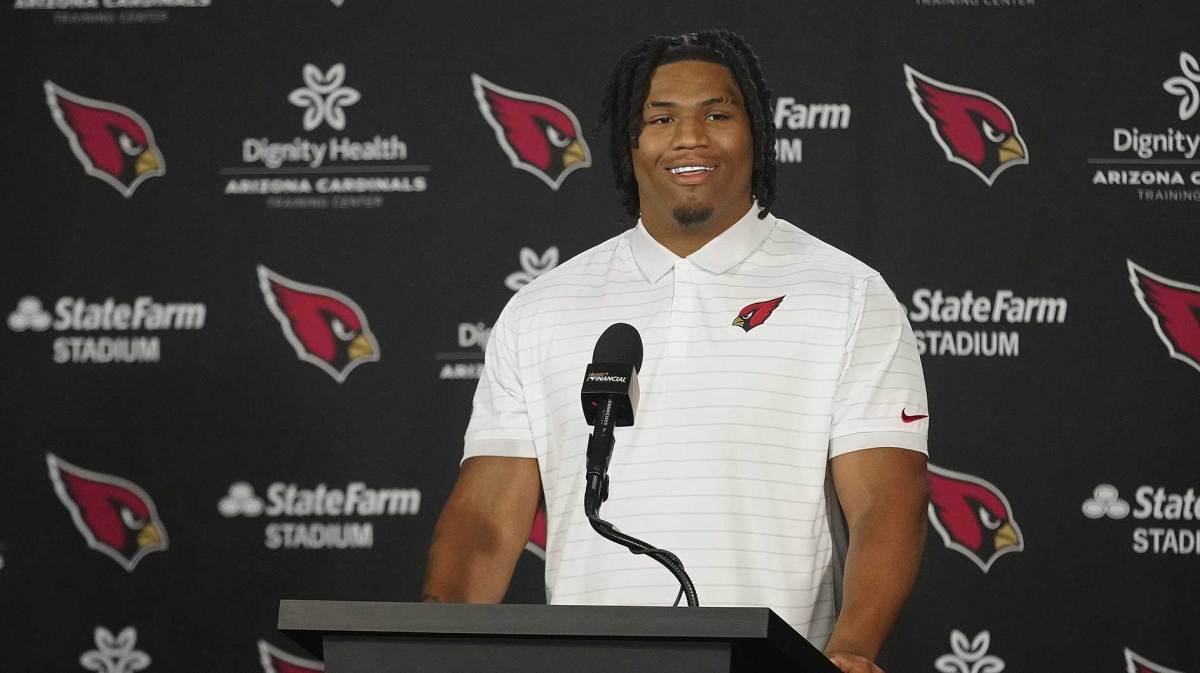 Cardinals defensive lineman Walter Nolen smiles as he answers questions during the introductory news conference inside the Arizona Cardinals training facility on April 25, 2025, in Tempe.