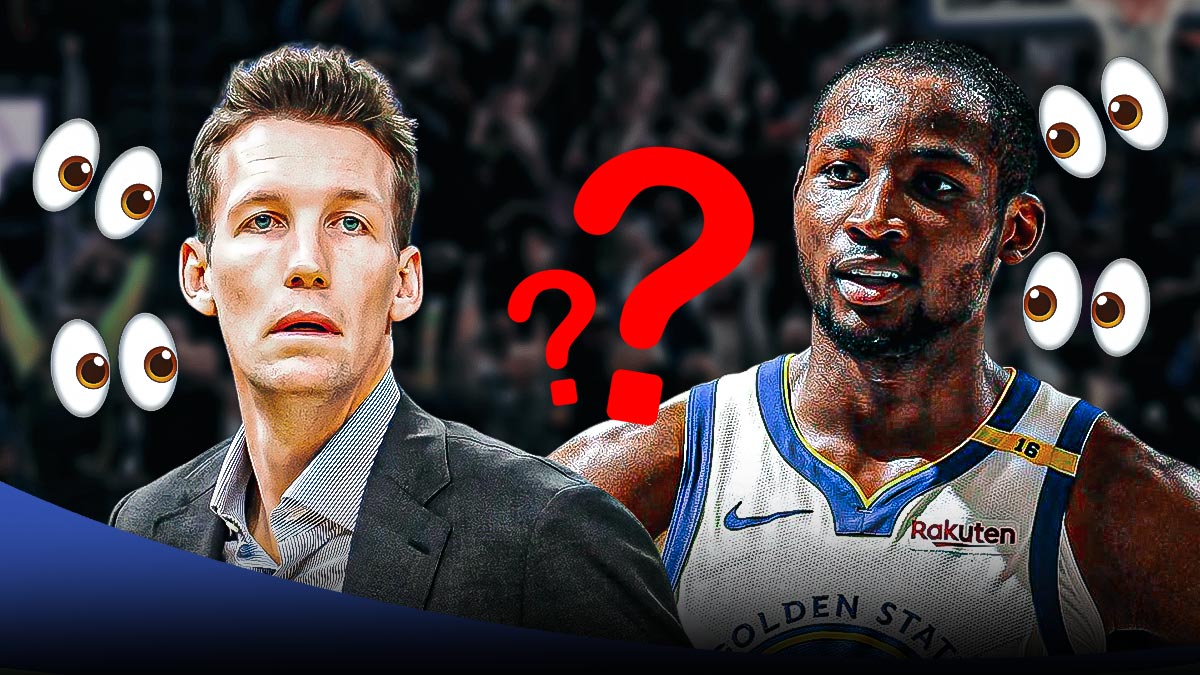 Mike Dunleavy Jr. and Jonathan Kumina with "looking" emoji's around them and a big question mark in between them.