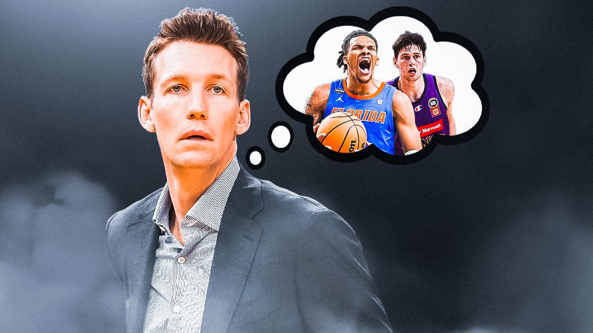 Mike Dunleavy Jr with a thought bubble over his head. In the thought bubble: draft picks Will Richard and Alex Toohey