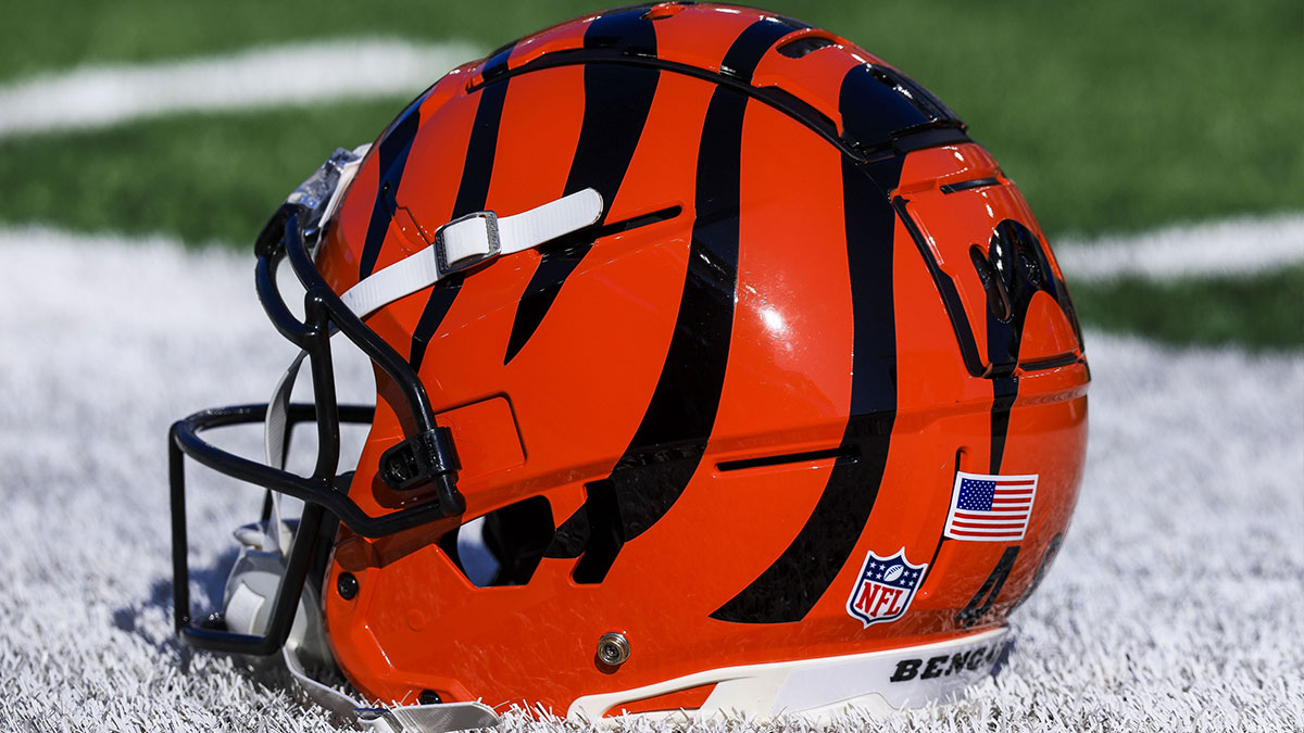 A general view of the helmet of Cincinnati Bengals long snapper Cal Adomitis (48) during warmups before the game against the Pittsburgh Steelers at Paycor Stadium.
