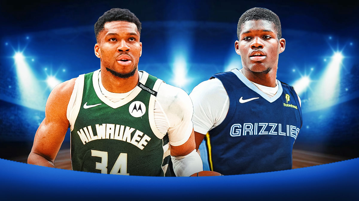 Giannis Antetokounmpo (Bucks), Cedric Coward (Grizzlies), 2025 NBA Draft logo