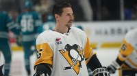 Pittsburgh Penguins defenseman Erik Karlsson (65) warms up before the game against the San Jose Sharks at SAP Center at San Jose.