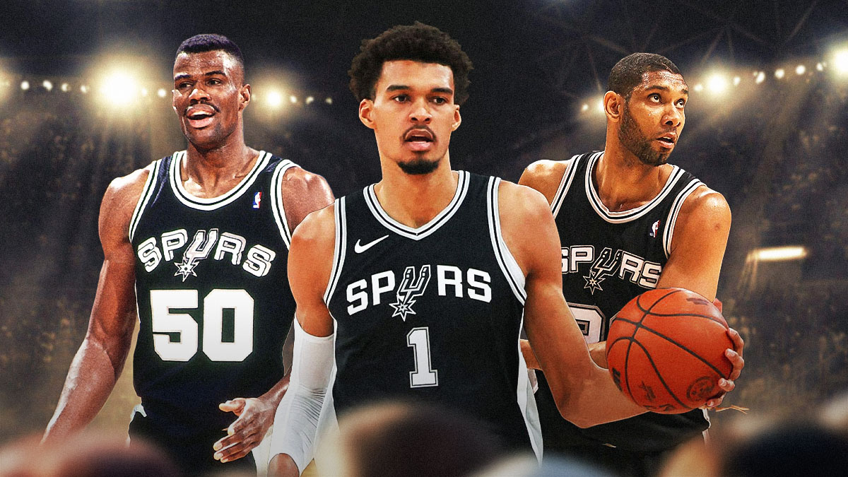 Spurs' Victor Wembanyama, Tim Duncan, David Robinson