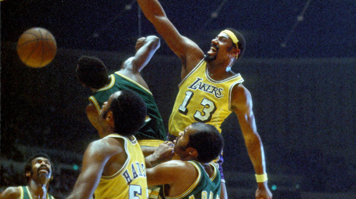 Los Angeles Lakers center (13) Wilt Chamberlain in action against San Diego at the Forum.