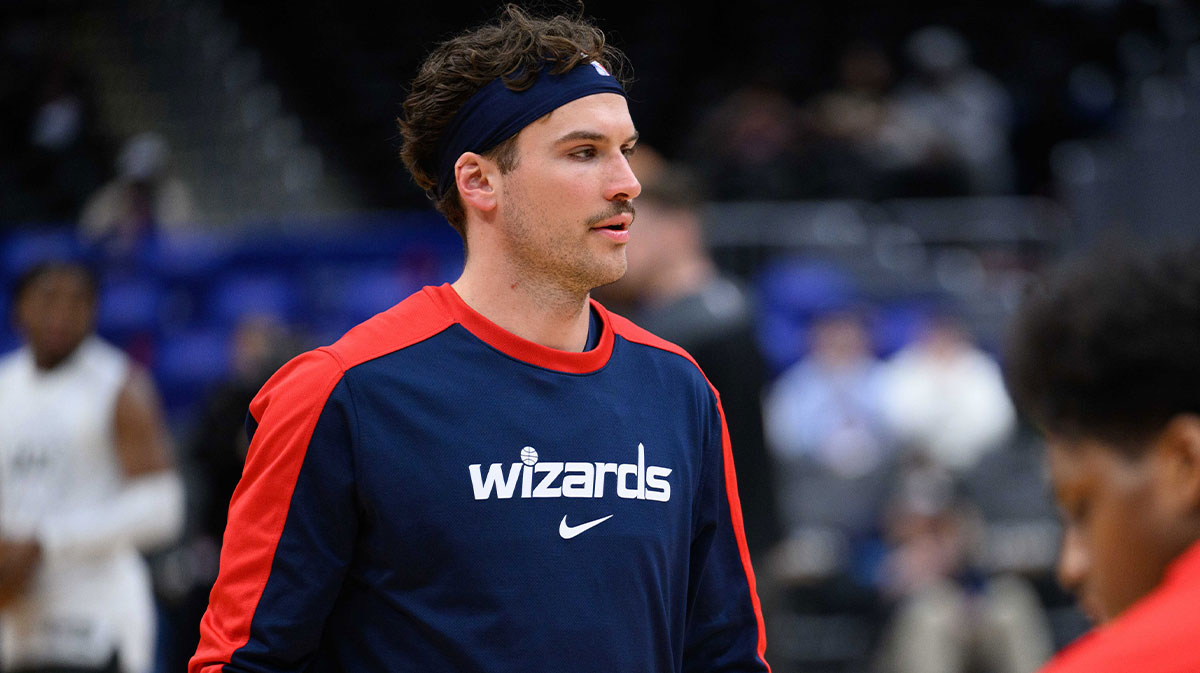 Washington Wizards forward Corey Kispert (24) warms up prior to the game between the Washington Wizards and the Utah Jazz at Capital One Arena.