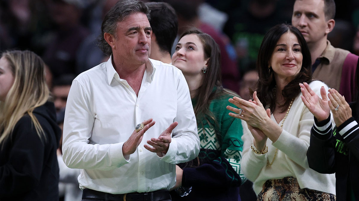 Boston Celtics majority owner Wyc Grousbeck cheers on the Celtics during the during the second half against the Denver Nuggets at TD Garden.