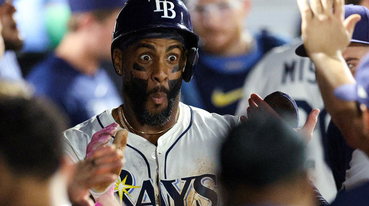 Tampa Bay Rays first baseman Yandy Diaz (2) reacts after scoring a run against the Baltimore Orioles in the seventh inning at George M. Steinbrenner Field.