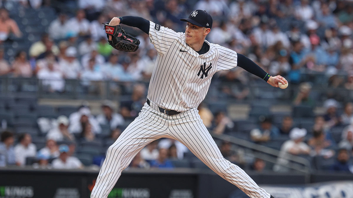 New York Yankees relief pitcher Ryan Yarbrough (33) delivers a pitch during the first inning against the Los Angeles Angels at Yankee Stadium.