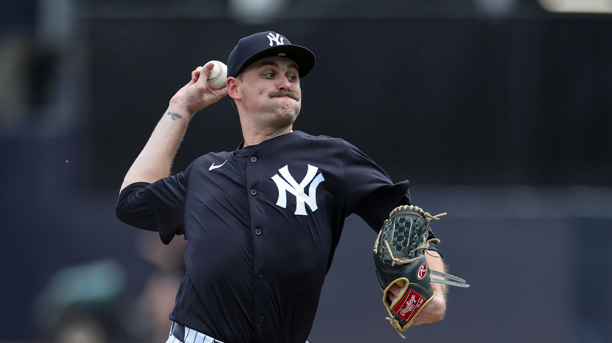 New York Yankees starting pitcher JT Brubaker (34) participates in spring training workouts at George M. Steinbrenner Field.
