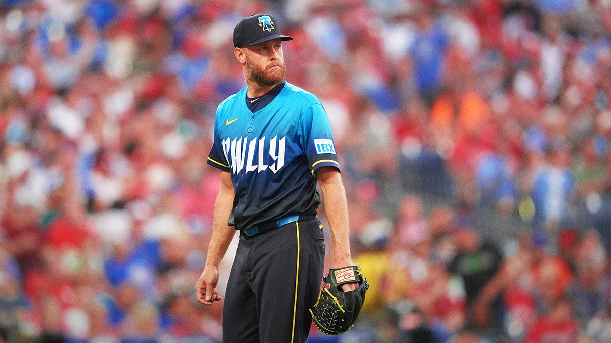 Philadelphia Phillies starting pitcher Zack Wheeler (45) looks on against the New York Mets in the second inning at Citizens Bank Park.